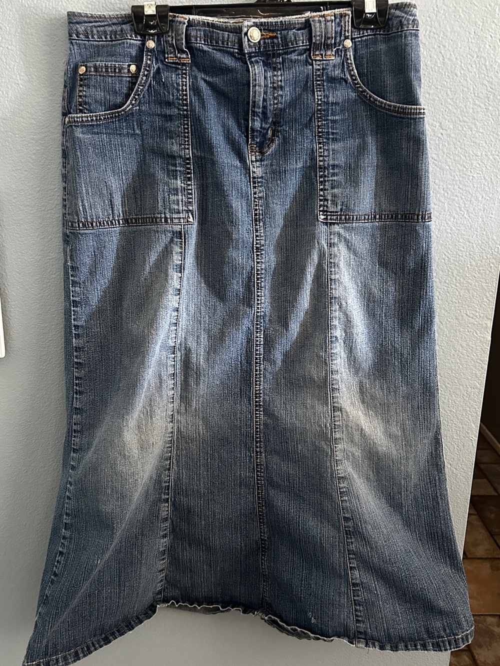 Cato Washed Blue Denim Flare Midi Skirt 17” waist